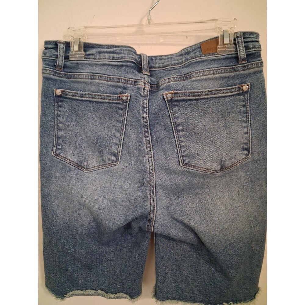 Judy Blue Cutoff Denim Shorts Large Blue Raw Hem Boho Distressed Festival - Picture 8 of 9
